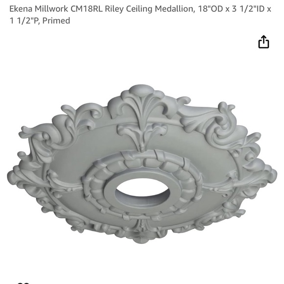 NIB Ceiling Medallion, 18"OD x 3 1/2"ID x 1 1/2"P, Primed - Picture 6 of 8